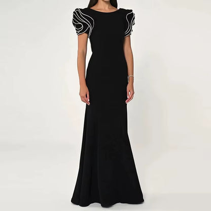 DRESS 2 --------See through Beaded Hollow Mesh Long Dress Gown Elegant Luxury Evening Dresses