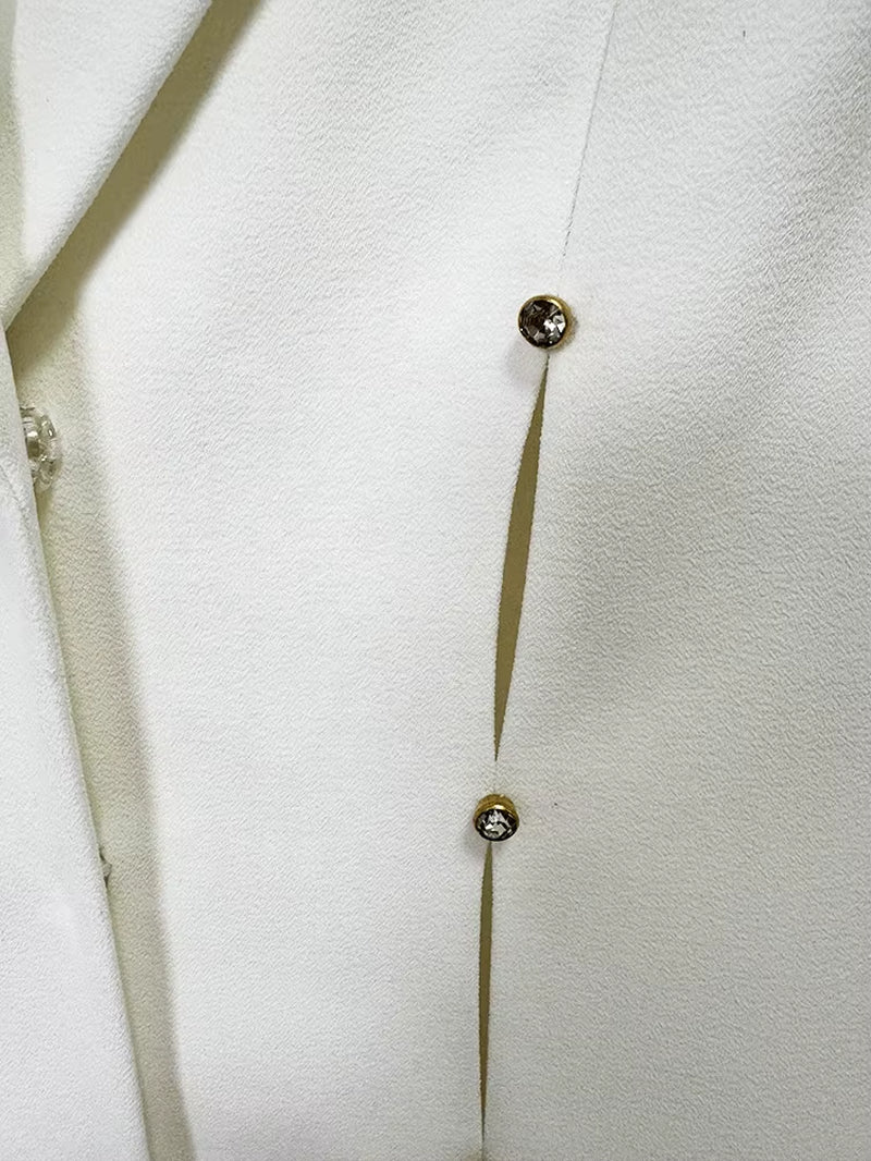 OUDINA Fashion White Elegant Hollow Office Formal Profession Lady Two Piece Sets Suits Trousers Women Suit Blazer