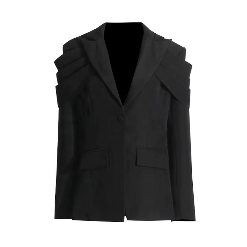 OUDINA New Loose and Versatile Pleated Spring Design Stitching Casual Blazer Suit for Women