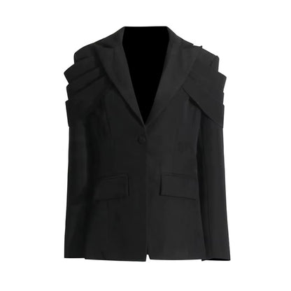 OUDINA New Loose and Versatile Pleated Spring Design Stitching Casual Blazer Suit for Women