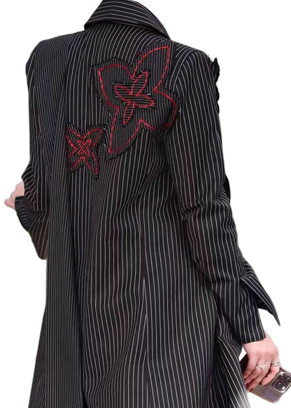 OUDINA Fashion Winter Long Stripes Embroidery Flower Splicing Trench Coat Casual Women Trench Elegant Woman'S Coats