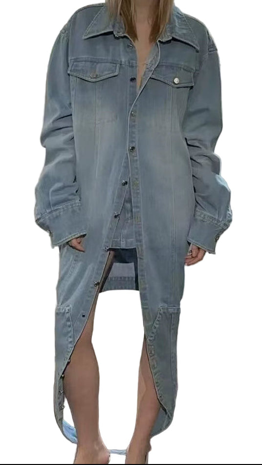 OUDINA Fashion Retro Light Washed Shirt Jacket Casual Ladies Jackets Trend Street Style Denim Jacket