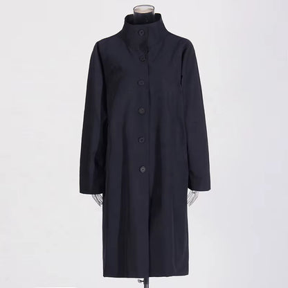 OUDINA Fashion Elegant Stand Single-Breasted Loose Ladies Coat Solid Long Trench Coats Simple Women'S Coats