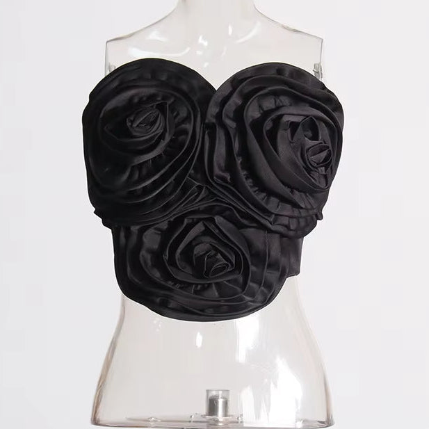 OUDINA New Design Slim Top Short Three-Dimensional Flower Fashion Tube Tops for Ladies