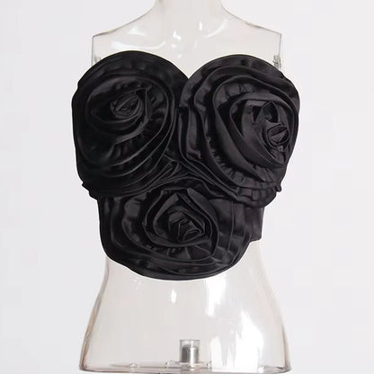 OUDINA New Design Slim Top Short Three-Dimensional Flower Fashion Tube Tops for Ladies