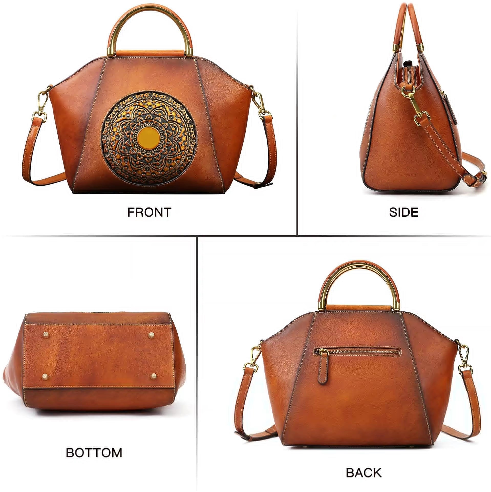 Westal Cowhide Leather Purses and Handbags Vintage Totem Satchel Bag Crossbody Genuine Leather Handbags Tote Bags for Women