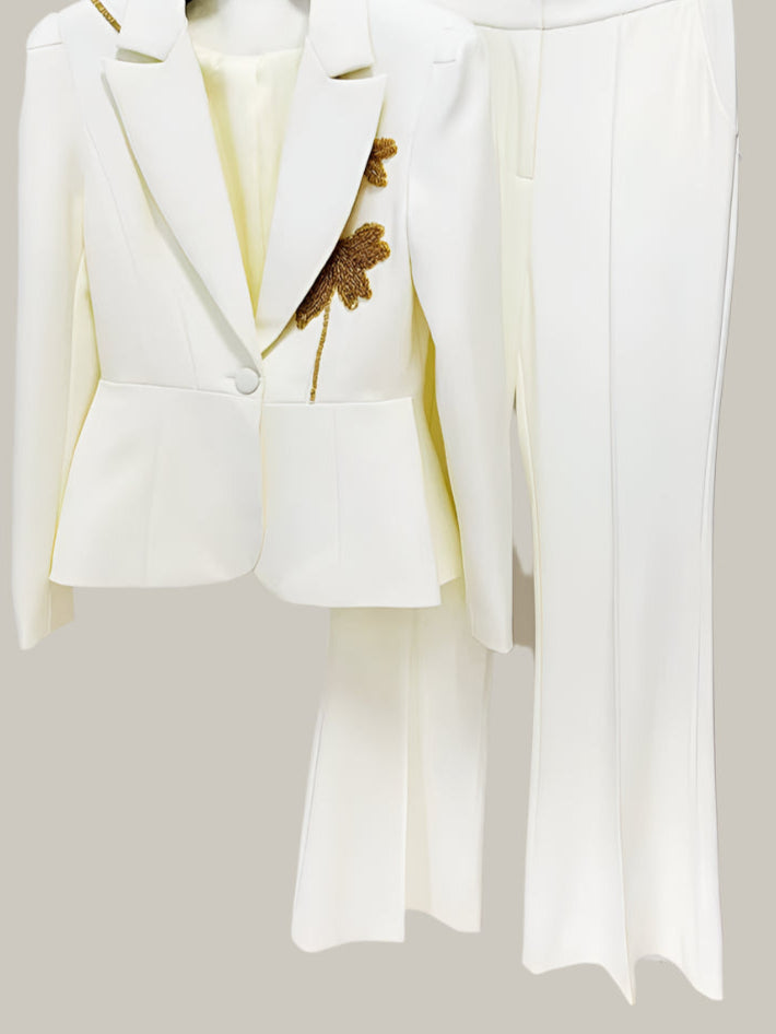OUDINA in Stock 2024 Fashion New Formal Beading Single Button Suit Pants Set Business Suits for Women Sets Two Piece