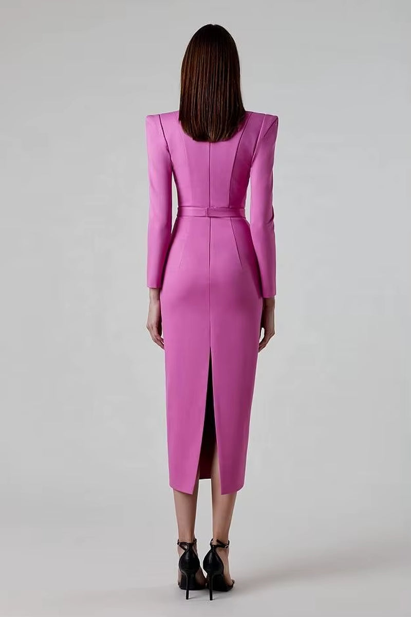 OUDINA Wholesale in Stock Elegant Solid Color Dress Women Fashion Long Sleeve Ladies Party Evening Dresses