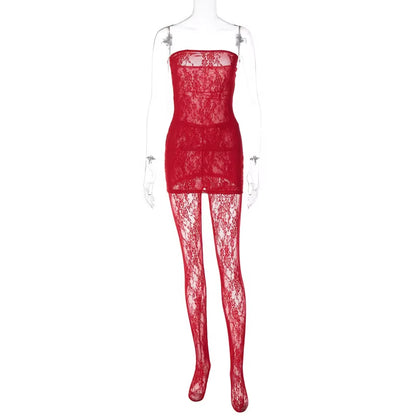 OUDINA Wholesale Hot-Selling Sexy Lace Stockings Women'S Sets Dress Mesh Women Two Piece Set
