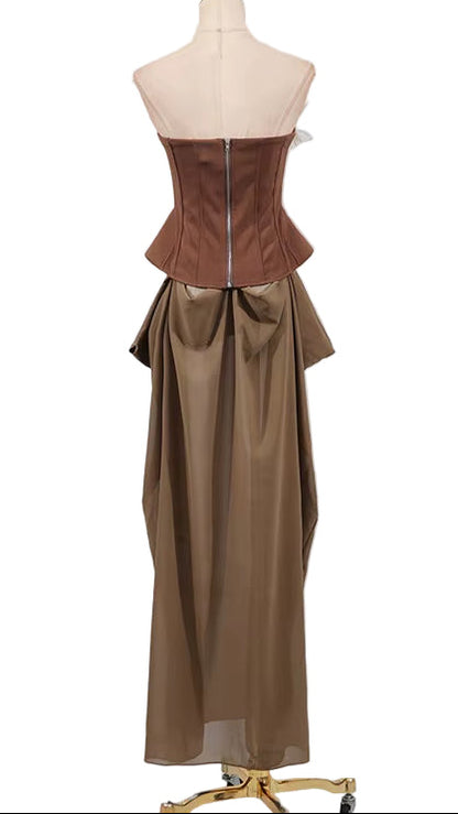 OUDINA New High End Hollow Fishbone off Shoulder Maxi Long Packtwork Elegant Dresses Party Dress for Women