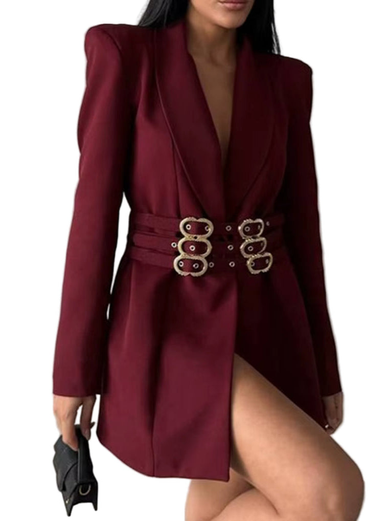 OUDINA Autumn New Commuter Style Belt Casual Elegant Solid Color Women'S Blazer Jacket Blazers Ladies Women