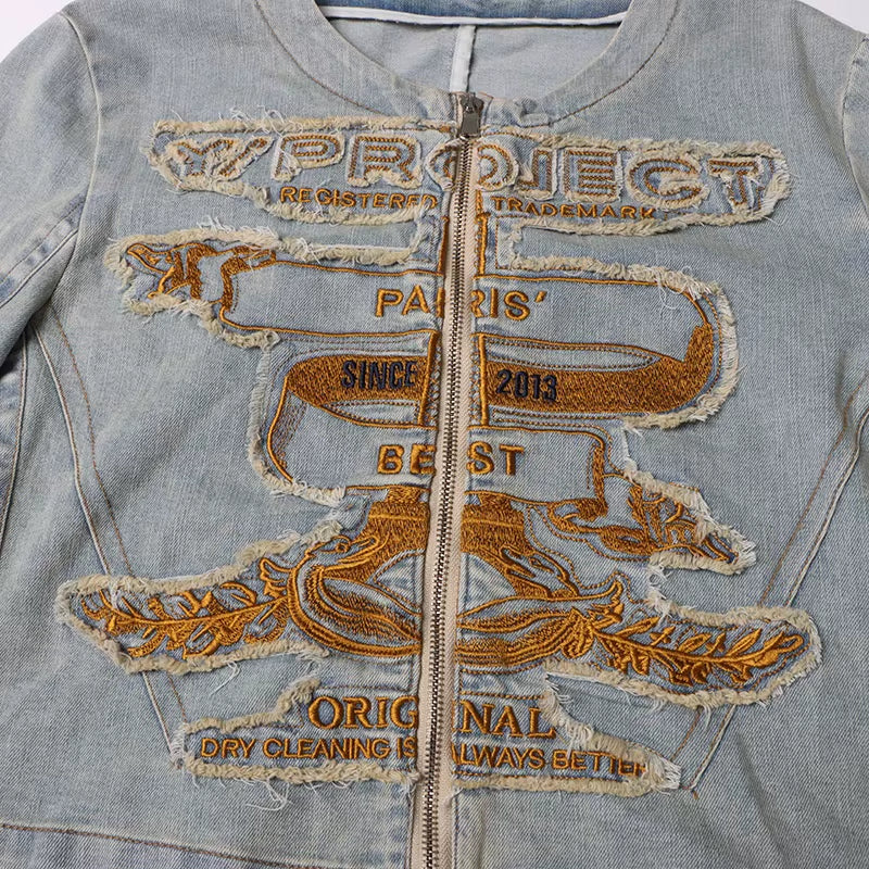 OUDINA American High Street Vintage Jean Jackets 2023 New Heavy Industry Embroidered Denim Jacket for Women