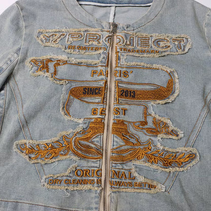 OUDINA American High Street Vintage Jean Jackets 2023 New Heavy Industry Embroidered Denim Jacket for Women