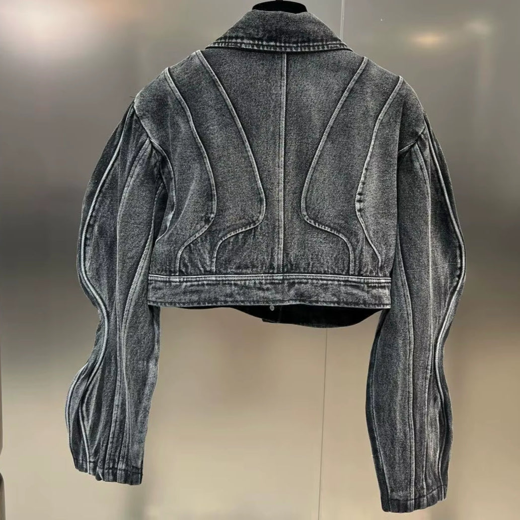 OUDINA Wholesale Trendy Designer Vintage Loose Cropped Women Denim Jean Jackets