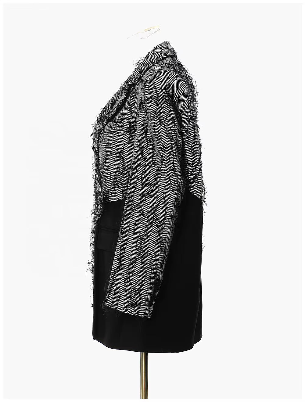 OUDINA RTS Winter Trendy Unique Design Patchwork Irregular Loose Oversized Tassel Blazer Ladies Women