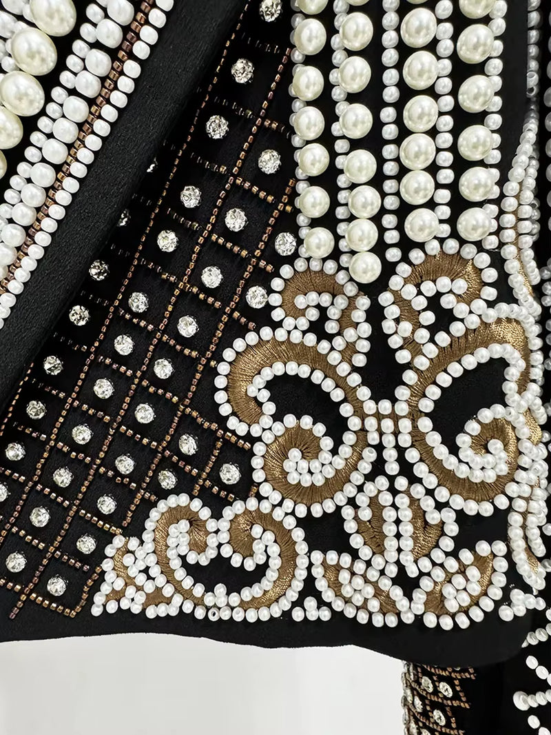 OUDINA New Fashion Vintage Embroidery Beading Diamond Women'S Suit Jackets Autumn Casual Ladies Blazer