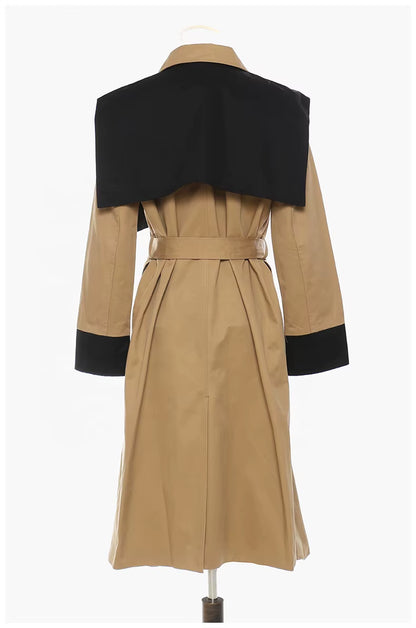 OUDINA New Arrivals Shawl-Style Irregular Contrast Color Winter Long Coat Tan Windbreaker Jacket for Ladies Women Trench Coats
