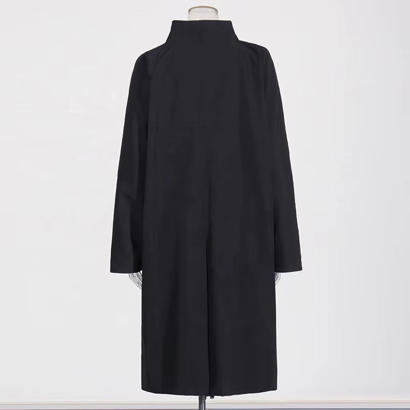 OUDINA Fashion Elegant Stand Single-Breasted Loose Ladies Coat Solid Long Trench Coats Simple Women'S Coats