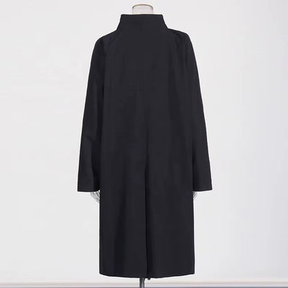 OUDINA Fashion Elegant Stand Single-Breasted Loose Ladies Coat Solid Long Trench Coats Simple Women'S Coats