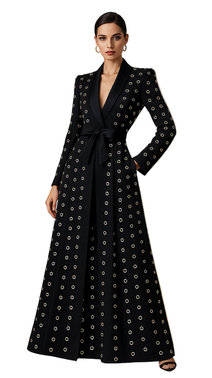 Black Grommet-Embellished Longline Coat