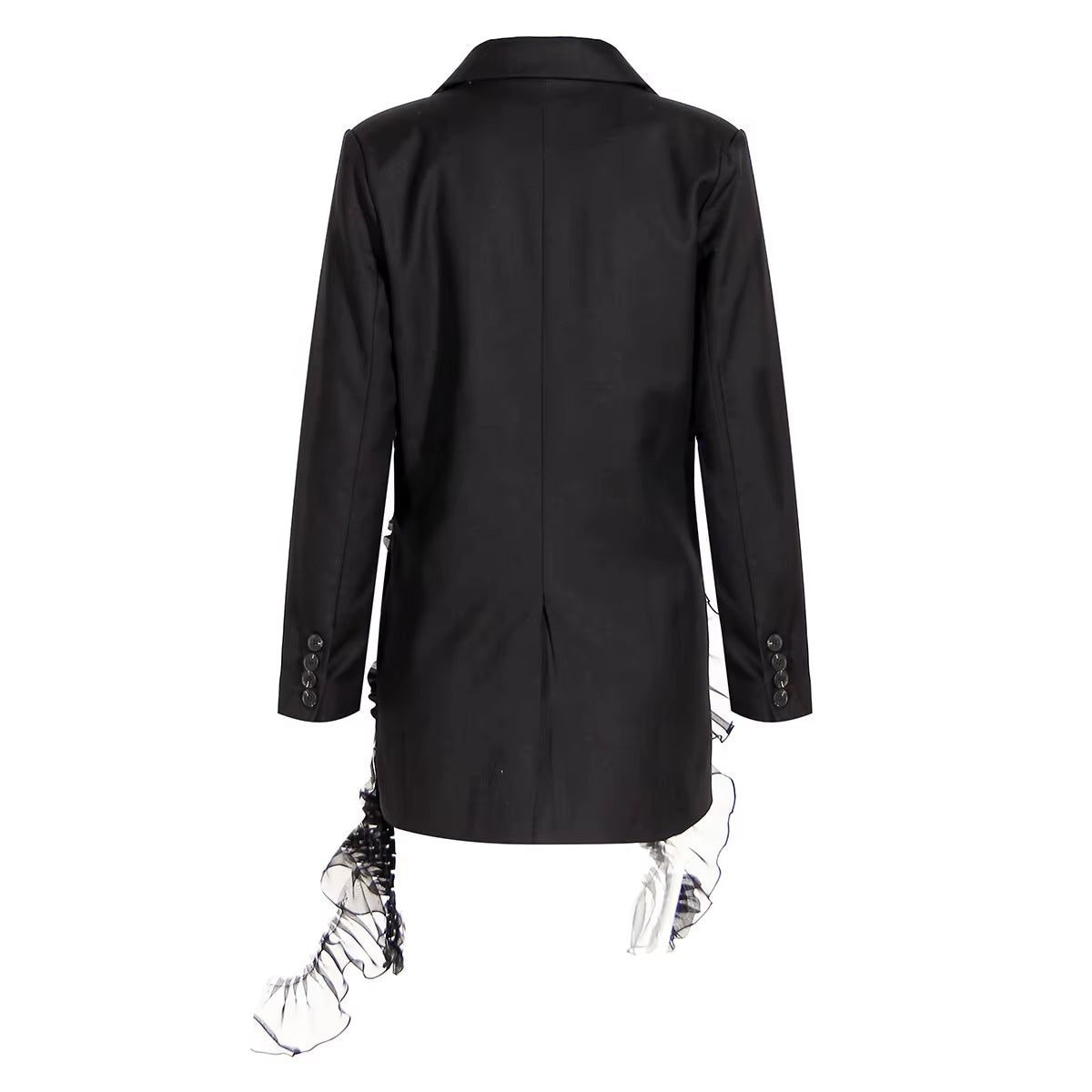 OUDINA New Stylish 2022 Blazer Tassel Casual Stitching Mesh Lace Ladies Midi Woman Blazers