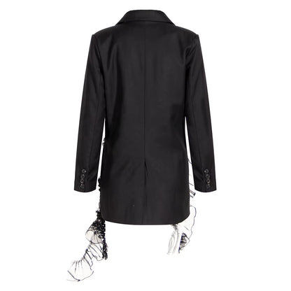 OUDINA New Stylish 2022 Blazer Tassel Casual Stitching Mesh Lace Ladies Midi Woman Blazers