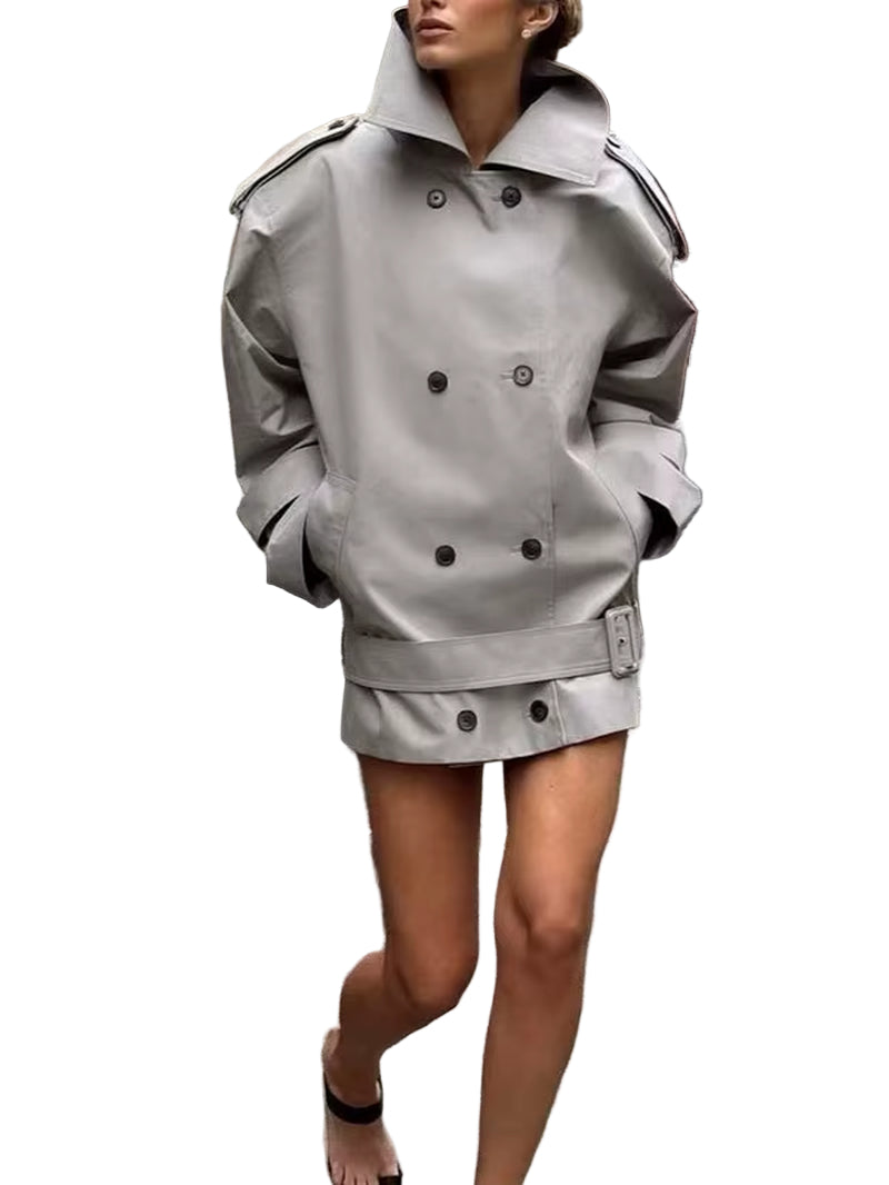 OUDINA Newly Trendy Winter Solid Color Loose Irregular Short Windbreaker Jackets Trench Women Windbreaker Jacket for Ladies