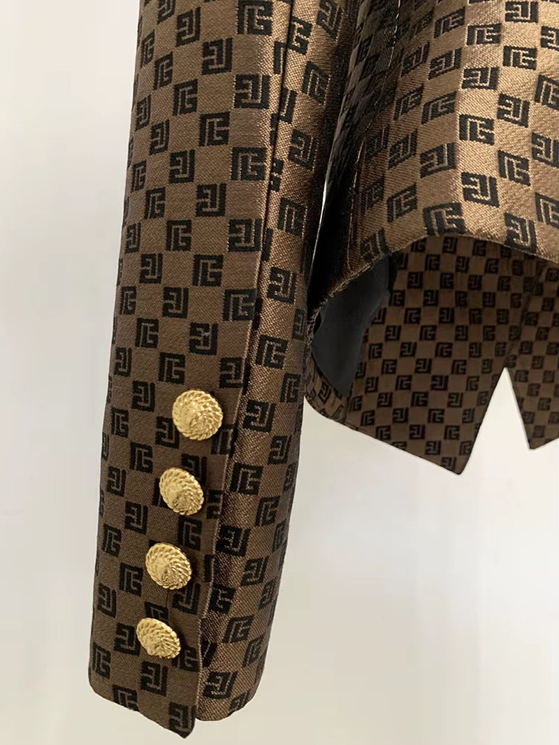 OUDINA in Stock New High Quality Fashion Lion Double-Breasted Slim Jacquard Ladies Formal Blazer Woman