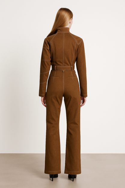 Chic Caramel Noir 2-Piece Pants and Short Jacket Set for Effortless Style