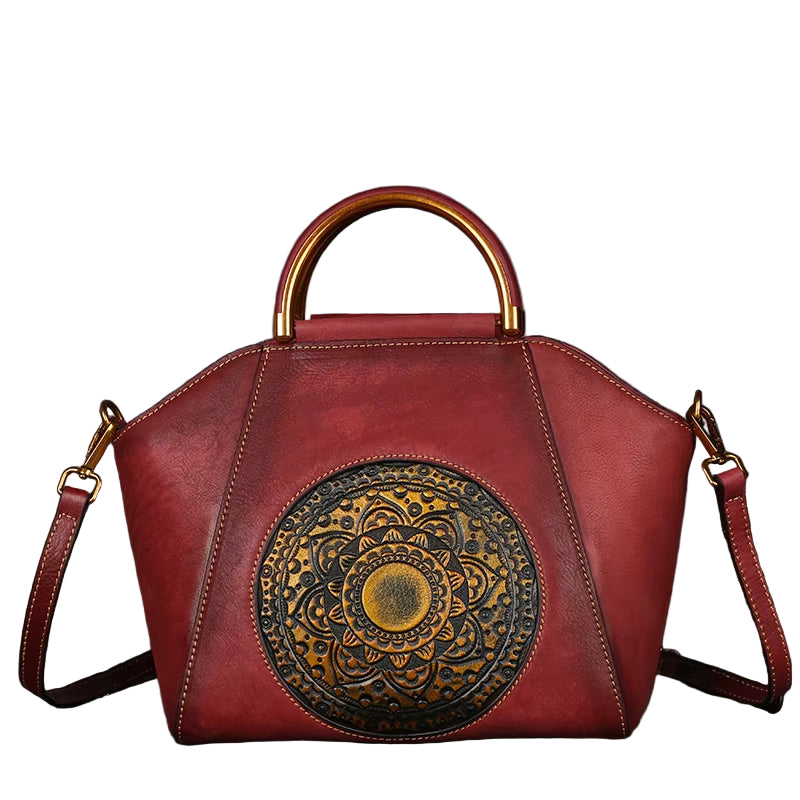 Westal Cowhide Leather Purses and Handbags Vintage Totem Satchel Bag Crossbody Genuine Leather Handbags Tote Bags for Women