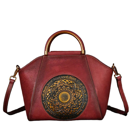Westal Cowhide Leather Purses and Handbags Vintage Totem Satchel Bag Crossbody Genuine Leather Handbags Tote Bags for Women