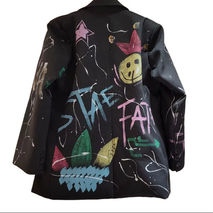 OUDINA New Chic Stylish Fall Winter Graffiti Print Personality Loose Casual Ladies Blazers Women Blazer Jacket