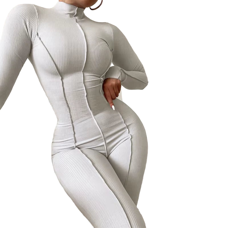 OUDINA Hot Selling New Fashion Bodycon Jumpsuit High Collar Casual Solid Color Sports Jumpsuit for Women 2023