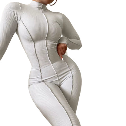 OUDINA Hot Selling New Fashion Bodycon Jumpsuit High Collar Casual Solid Color Sports Jumpsuit for Women 2023