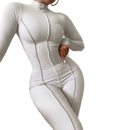 OUDINA Hot Selling New Fashion Bodycon Jumpsuit High Collar Casual Solid Color Sports Jumpsuit for Women 2023