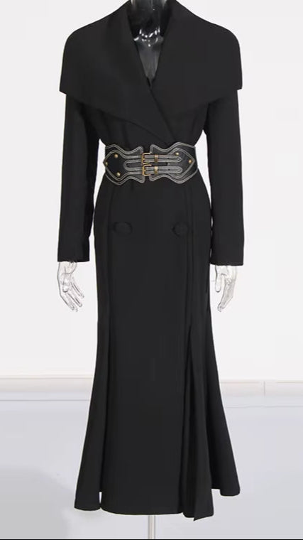 OUDINA Fashion Belt Elegant V-Neck Shawl Long Coat Solid Women'S Coats Simple Trench Coat Women