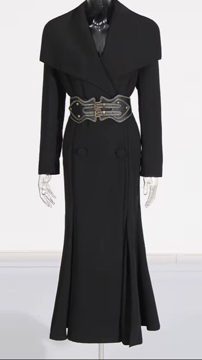 OUDINA Fashion Belt Elegant V-Neck Shawl Long Coat Solid Women'S Coats Simple Trench Coat Women