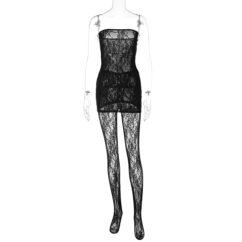 OUDINA Wholesale Hot-Selling Sexy Lace Stockings Women'S Sets Dress Mesh Women Two Piece Set