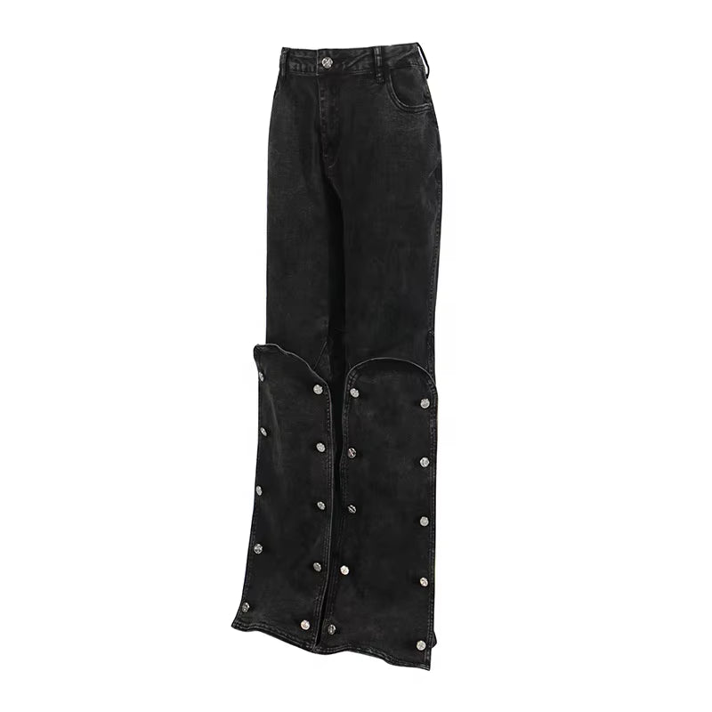  Splicing Casual Straight Leg Jean Pants