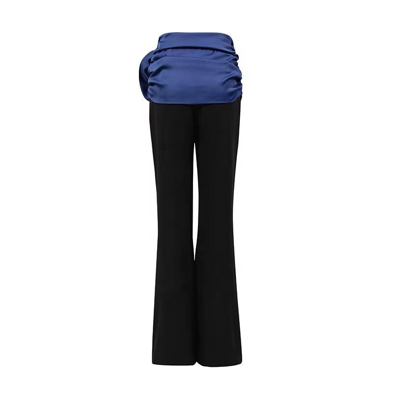 OUDINA Fashionable Three-Dimensional Flower Contrasting Color Elegant High Waist Trousers Casual Pants for Women