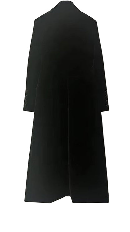 OUDINA European New Winter Luxury Velvet Patchwork Leather Collar Trench Long Coat Jacket Women'S Coats