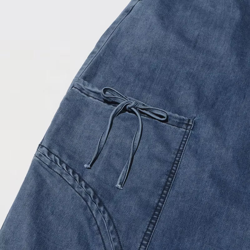 OUDINA Fashion Casual Elastic Waist Drawstring Bow Women'S Cargo Jeans High Waist Jeans Simple Women'S Jeans