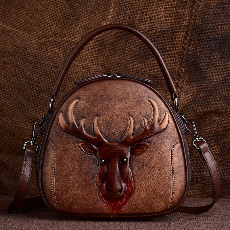 WESTAL Original Personality Retro Embossed Cowhide Leather Bag Genuine Leather Shoulder Bag Women Luxury Handbags for Women