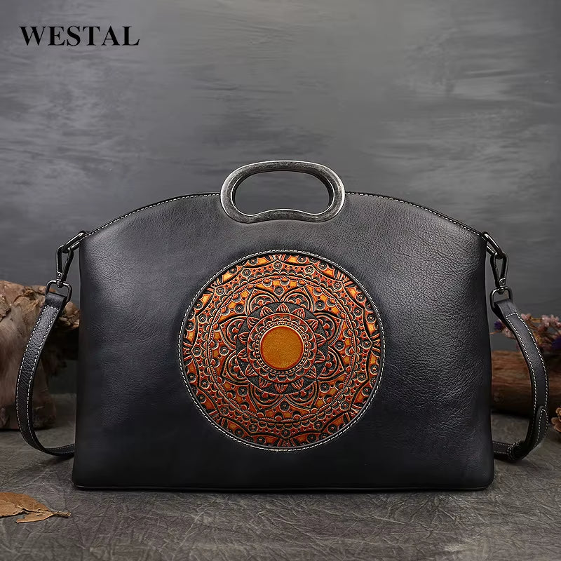 WESTAL Designer Handmade Handbag Top Handle Satchel Bag Totem Tote Bag Luxury Genuine Leather Handbag for Women