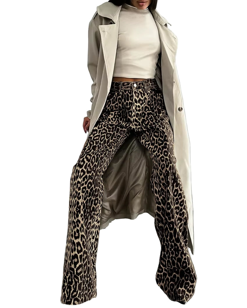 OUDINA New Streetwear Jeans for Women Slimming High-Draping Spliced Pleated Straight Leg Pants for Women