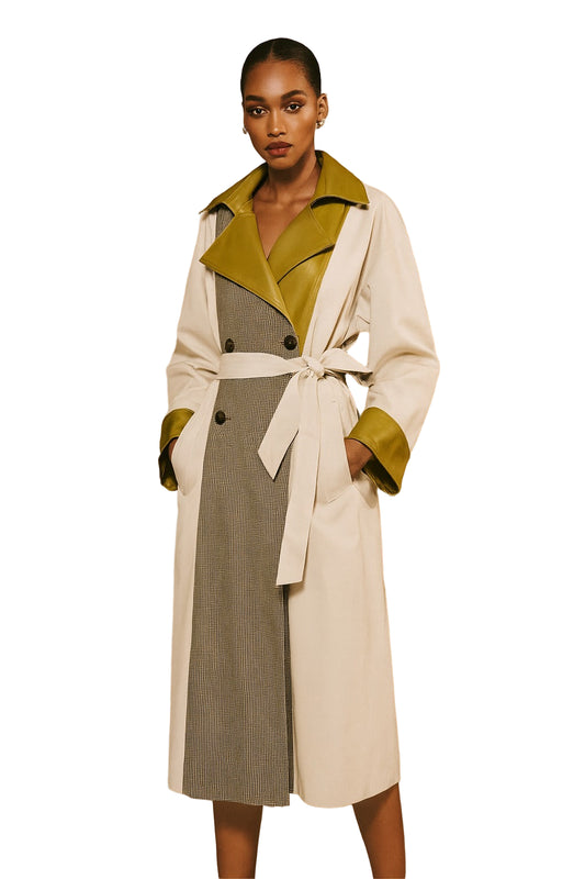 Two-Tone Trench Coat with Contrast Details