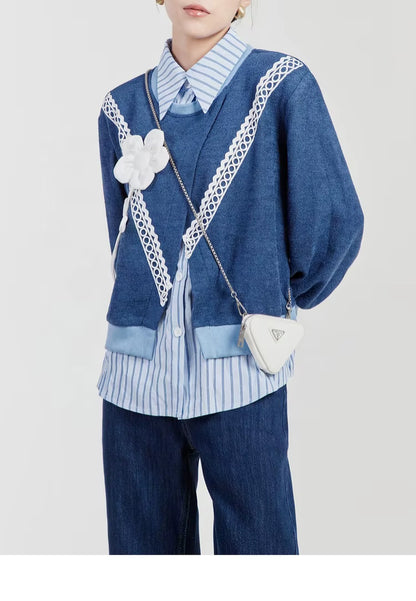 OUDINA Dropshipping Chic Stripe Top Casual Ladies Sweatshirts Women Custom Sweatshirt