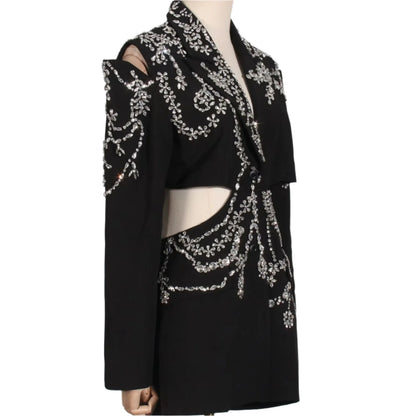 OUDINA Fashionable Hollow Exposed Waist Women'S Blazer Jacket Elegant Blazer for Women Diamond Women'S Blazer