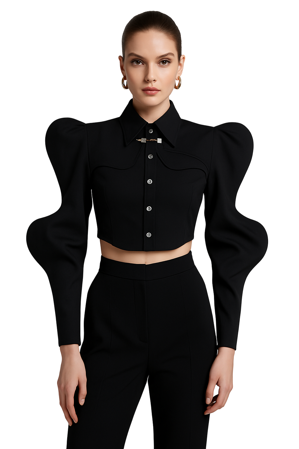 Structured 2-Piece Sculpted Sleeve Cropped Shirt Set