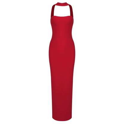 OUDINA Summer New Women'S Clothing Elegant Tight Halter Neck Elastic Women Dress Dinner Party Evening Long Bandage Dresses